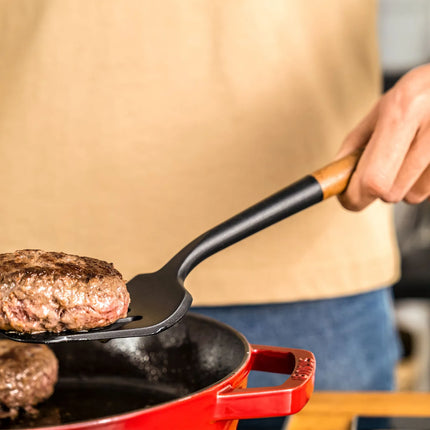 STAUB | Turner Spatula – 31 cm - Silicone - Black - Acacia Wood Handle - Nonstick Safe