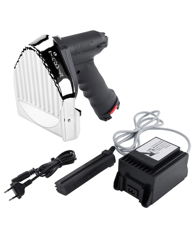 TANDIR® | Commercial Electric Kebab Knife / Slicer II – Ø120 mm – 2 Blades & Sharpening Stone – Ceramic Housing – 15V Power Supply & Fuses Included