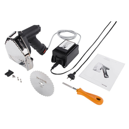 TANDIR® | Commercial Electric Kebab Knife / Slicer II – Ø120 mm – 2 Blades & Sharpening Stone – Ceramic Housing – 15V Power Supply & Fuses Included