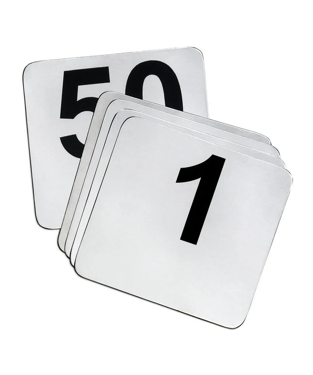 Thẻ Số Bàn Tablecraft N150 Số #1-50, 10.2 cm x 10.2 cm, Thép Không Gỉ/Đen