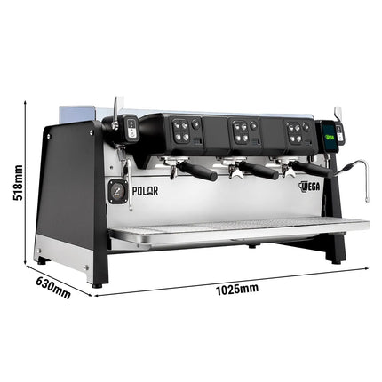 WEGA | Polar – Commercial 3-Group Espresso Machine – 6.9 kW – with 2 Steam Wands & Hot Water – Touchscreen – Black