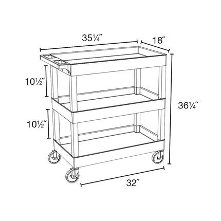 Xe Đẩy Phục Vụ Luxor 3 Tầng Polymer Tải Trọng 181.41 kg Thành Cao (EC111-B)