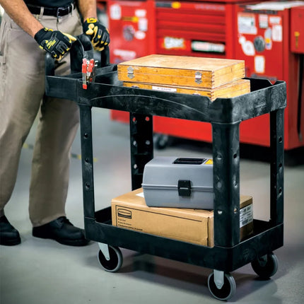 Xe Đẩy Phục Vụ Rubbermaid FG450088BLA 2 Tầng Polymer Tải Trọng 226.76 kg Thành Cao