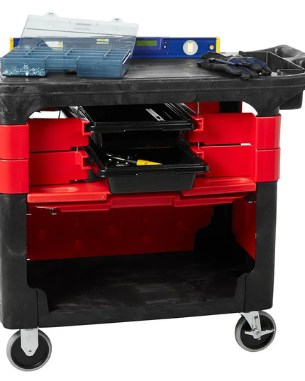 Xe Đẩy Phục Vụ Rubbermaid FG618088 BLA 2 Tầng Polymer Tải Trọng 149.66 kg Thành Phẳng