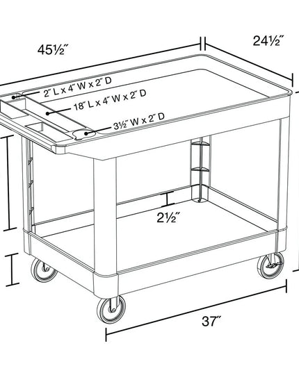 Xe Đẩy Tiện Ích Polymer 2 Tầng Luxor Tải Trọng 226.76 kg, Gờ Nâng, Đen (XLC11-B)