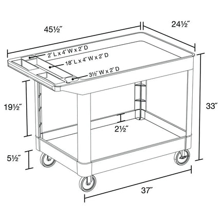 Xe Đẩy Tiện Ích Polymer 2 Tầng Luxor Tải Trọng 226.76 kg, Gờ Nâng, Đen (XLC11-B)
