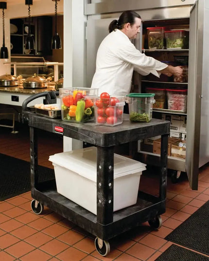 Xe Đẩy Tiện Ích Polymer 2 Tầng Rubbermaid FG452500 BLA Tải Trọng 226.76 kg, Gờ Phẳng