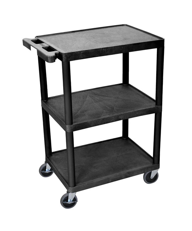Xe Đẩy Tiện Ích Polymer 3 Tầng Luxor Tải Trọng 136.05 kg, Gờ Nâng, Đen (STC222-B)