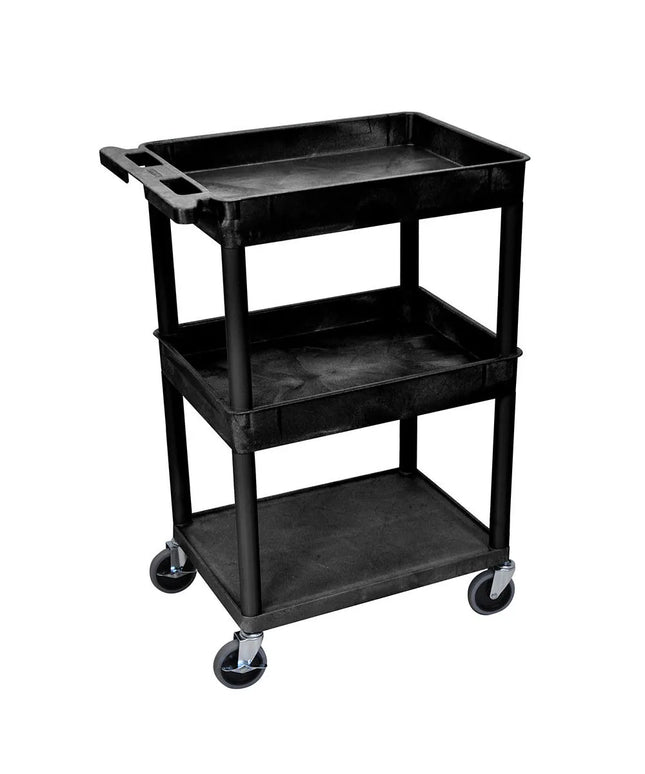 Xe Đẩy Tiện Ích Polymer 3 Tầng Luxor Tải Trọng 136.05 kg, Gờ Nâng, Đen (STC112-B)