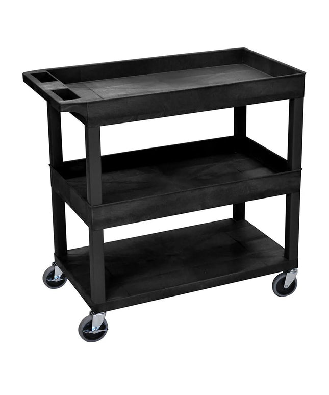 Xe Đẩy Tiện Ích Polymer 3 Tầng Luxor Tải Trọng 181.41 kg, Gờ Nâng, Đen (EC112-B)