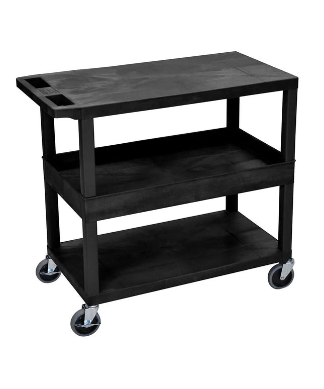 Xe Đẩy Tiện Ích Polymer 3 Tầng Luxor Tải Trọng 181.41 kg, Gờ Nâng, Đen (EC212-B)