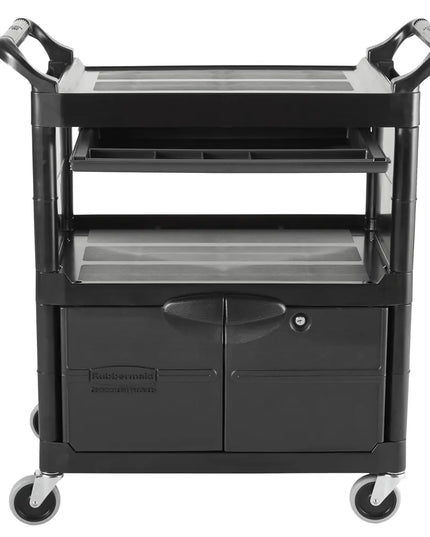 Xe Đẩy Tiện Ích Polymer 3 Tầng Rubbermaid FG345700BLA Tải Trọng 90.7 kg, Gờ Nâng