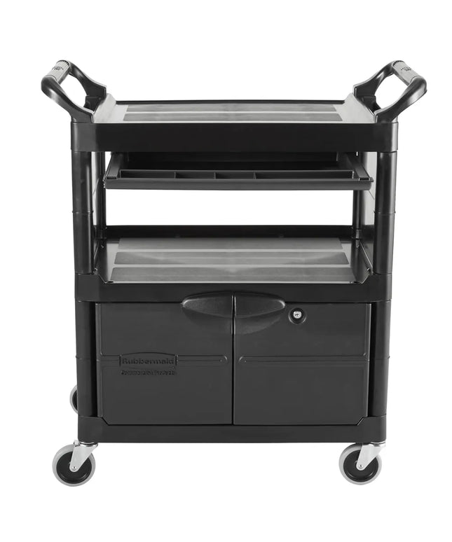 Xe Đẩy Tiện Ích Polymer 3 Tầng Rubbermaid FG345700BLA Tải Trọng 90.7 kg, Gờ Nâng