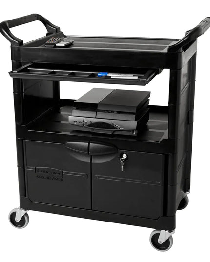 Xe Đẩy Tiện Ích Polymer 3 Tầng Rubbermaid FG345700BLA Tải Trọng 90.7 kg, Gờ Nâng
