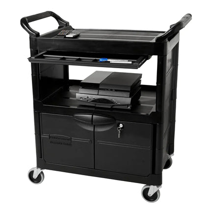 Xe Đẩy Tiện Ích Polymer 3 Tầng Rubbermaid FG345700BLA Tải Trọng 90.7 kg, Gờ Nâng