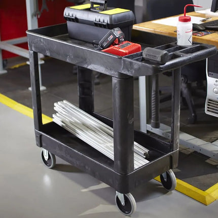 Xe Đẩy Tiện Ích Polymer Rubbermaid FG450089BLA 2 Tầng Tải Trọng 226.76 kg Thành Cao