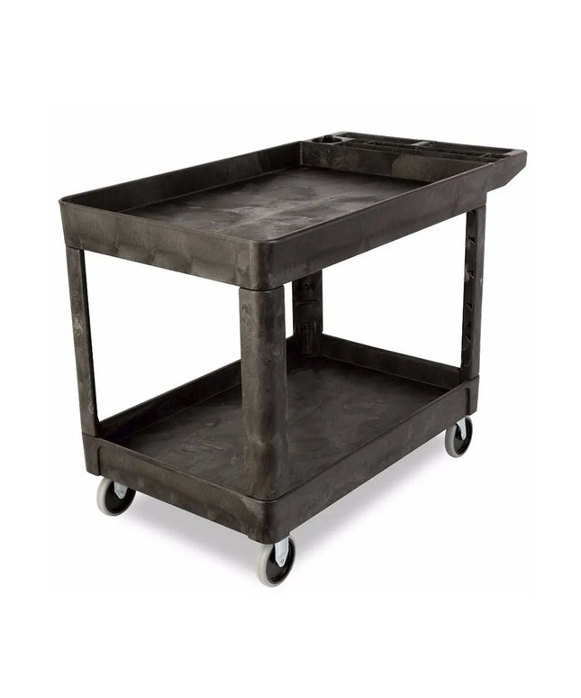 Xe Đẩy Tiện Ích Polymer Rubbermaid FG452089BLA 2 Tầng, Gờ Cao, Xốp Kết Cấu, Màu Đen