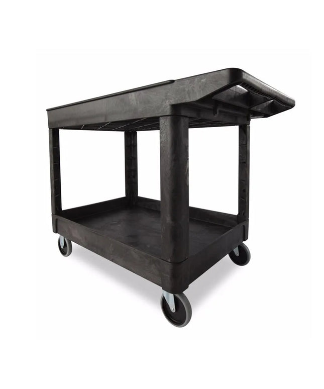 Xe Đẩy Tiện Ích Polymer Rubbermaid FG452089BLA 2 Tầng, Gờ Cao, Xốp Kết Cấu, Màu Đen
