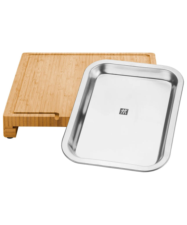 ZWILLING | Bamboo Chopping Board with Stainless Steel Tray – 390×300 mm, Juice Groove, FSC