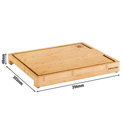 ZWILLING | Bamboo Chopping Board with Stainless Steel Tray – 390×300 mm, Juice Groove, FSC