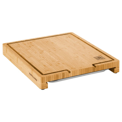 ZWILLING | Bamboo Chopping Board with Stainless Steel Tray – 390×300 mm, Juice Groove, FSC
