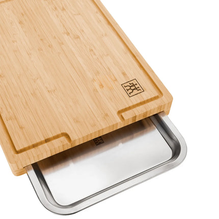 ZWILLING | Bamboo Chopping Board with Stainless Steel Tray – 390×300 mm, Juice Groove, FSC