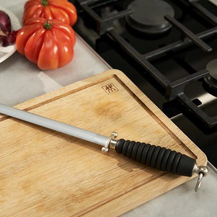 ZWILLING | Knife Sharpening Steel – 300 mm - Hard‑Chrome Stainless Steel - Grooved - Black Plastic Oval Grip