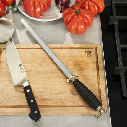 ZWILLING | Knife Sharpening Steel – 300 mm - Hard‑Chrome Stainless Steel - Grooved - Black Plastic Oval Grip