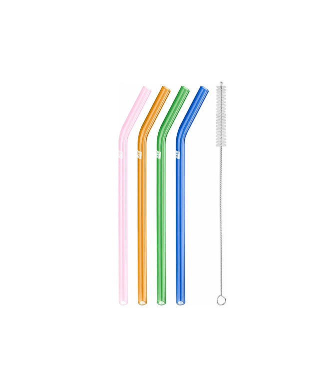 ZWILLING | Sorrento Coloured Glass Straw Set – 4x straws + brush - borosilicate - hot & cold