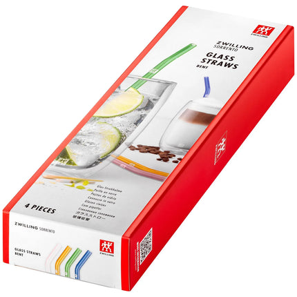 ZWILLING | Sorrento Coloured Glass Straw Set – 4x straws + brush - borosilicate - hot & cold