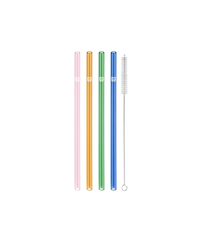 ZWILLING | Sorrento Coloured Straight Glass Straw Set – 4x straws + brush - borosilicate