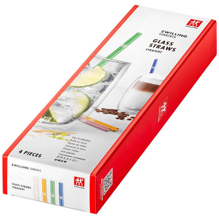 ZWILLING | Sorrento Coloured Straight Glass Straw Set – 4x straws + brush - borosilicate
