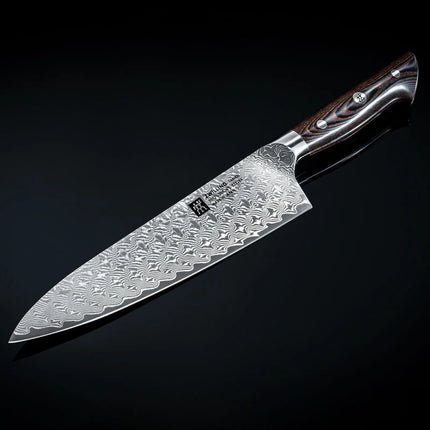 ZWILLING | Tanrei Chef's Knife 200 mm – Straight Edge - Damascus 101-Layer - Brown Micarta Handle