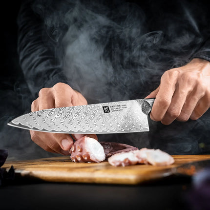 ZWILLING | Tanrei Chef's Knife 200 mm – Straight Edge - Damascus 101-Layer - Brown Micarta Handle