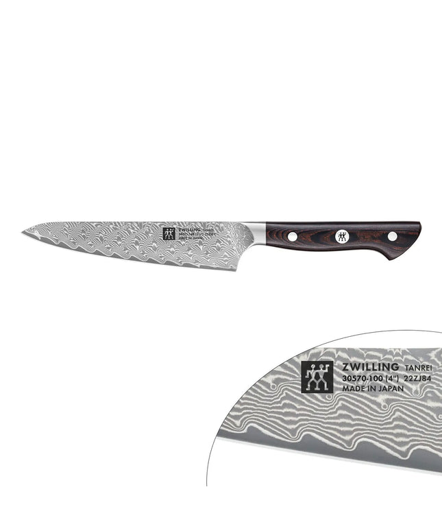 ZWILLING | Tanrei Compact Chef's Knife 140 mm – Plain Edge - Damascus 101-Layer - Brown Micarta Handle