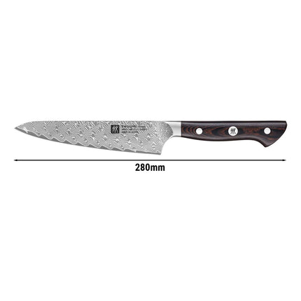 ZWILLING | Tanrei Compact Chef's Knife 140 mm – Plain Edge - Damascus 101-Layer - Brown Micarta Handle