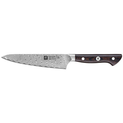 ZWILLING | Tanrei Compact Chef's Knife 140 mm – Plain Edge - Damascus 101-Layer - Brown Micarta Handle