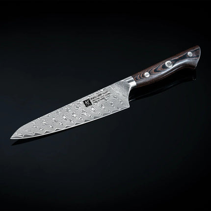 ZWILLING | Tanrei Compact Chef's Knife 140 mm – Plain Edge - Damascus 101-Layer - Brown Micarta Handle