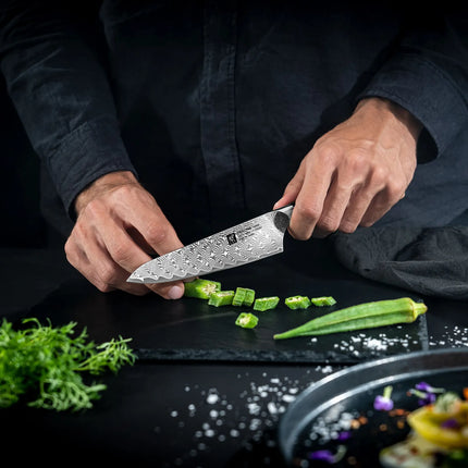 ZWILLING | Tanrei Compact Chef's Knife 140 mm – Plain Edge - Damascus 101-Layer - Brown Micarta Handle