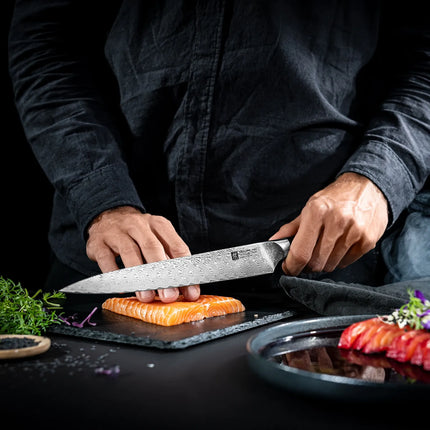 ZWILLING | Tanrei Meat Carving & Slicing Knife – Plain Edge - Damascus 101-Layer - Brown Micarta Handle