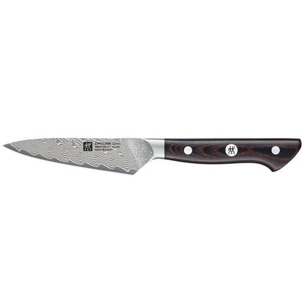 ZWILLING | Tanrei Paring & Garnishing Knife 100 mm – Plain Edge - Damascus 101-Layer - Brown Micarta Handle