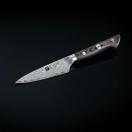 ZWILLING | Tanrei Paring & Garnishing Knife 100 mm – Plain Edge - Damascus 101-Layer - Brown Micarta Handle