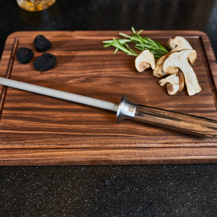 ZWILLING | Tungsten‑Carbide Sharpening Rod – 230 mm - Grooved - Ziricote Wood Oval Handle - 62 HRC