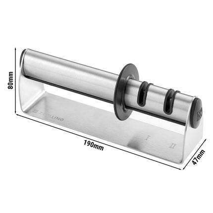 ZWILLING | TWINSHARP 2‑Stage Pull‑Through Knife Sharpener – Silver - SS & Ceramic - Incl. Asian knives