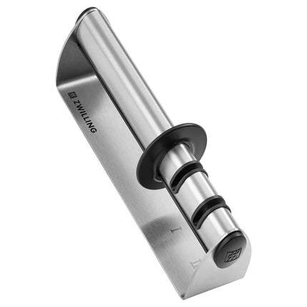 ZWILLING | TWINSHARP 2‑Stage Pull‑Through Knife Sharpener – Silver - SS & Ceramic - Incl. Asian knives