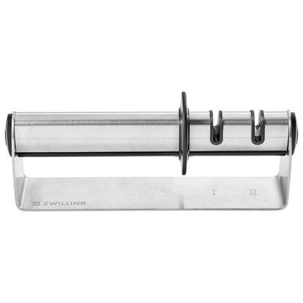 ZWILLING | TWINSHARP 2‑Stage Pull‑Through Knife Sharpener – Silver - SS & Ceramic - Incl. Asian knives