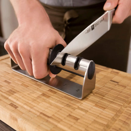 ZWILLING | TWINSHARP 2‑Stage Pull‑Through Knife Sharpener – Silver - SS & Ceramic - Incl. Asian knives