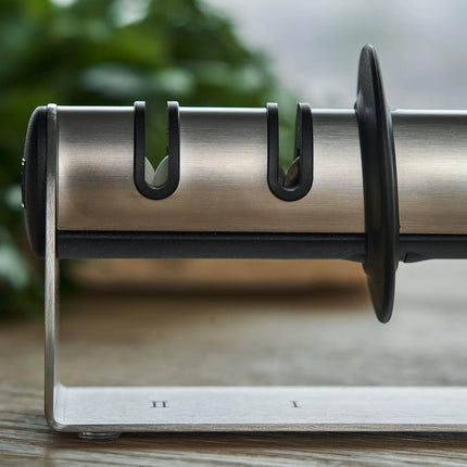 ZWILLING | TWINSHARP 2‑Stage Pull‑Through Knife Sharpener – Silver - SS & Ceramic - Incl. Asian knives